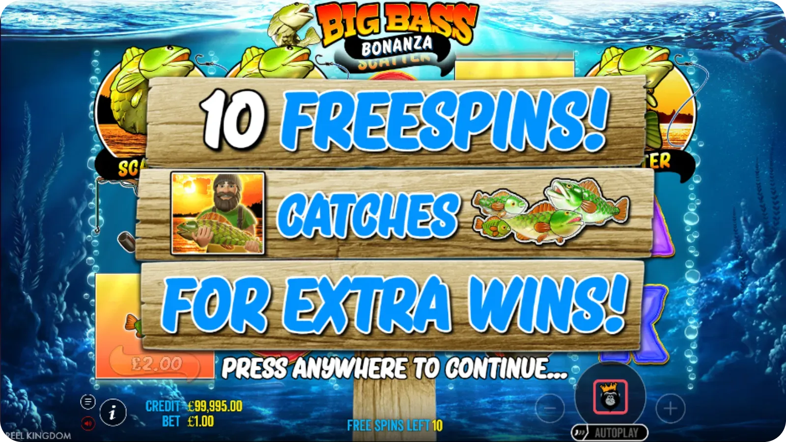 Free spins feature active in Big Bass Bonanza with scatters and wilds on screen