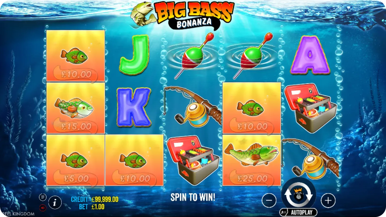 Money Symbols with fish values and wild collector in Big Bass Bonanza slots